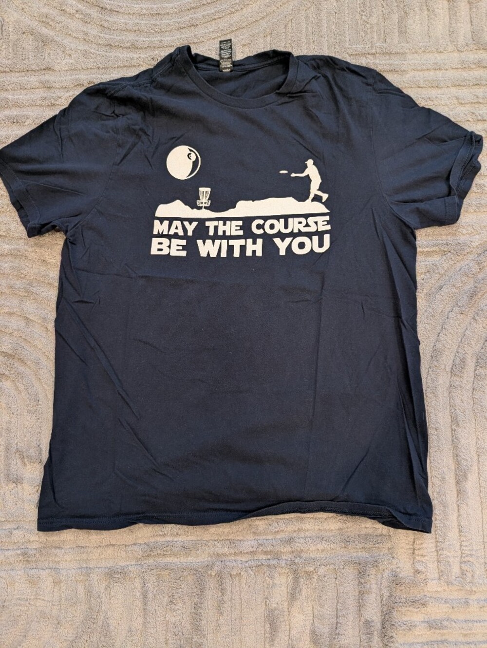 Disc Golf Navy Short-Sleeve Tee with 'May The Course Be With You' Graphic XL